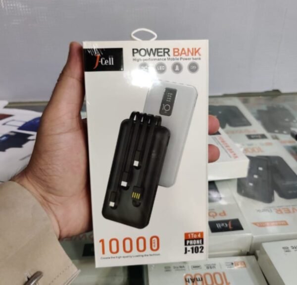 J-Cell 10000mAh Power Bank J-102 and 1 to 4 Cable Built-In Charger